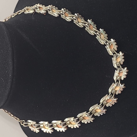 Vintage Charel thermoset necklace choker style with brown/orange square stones - Picture 5 of 5